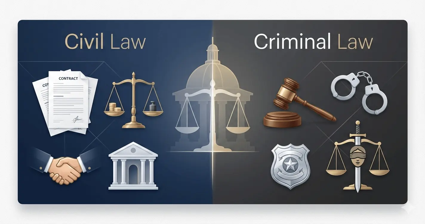 Civil vs. Criminal Law: Differences, Examples & When Each Applies 1 Image showing difference between civil law and criminal law